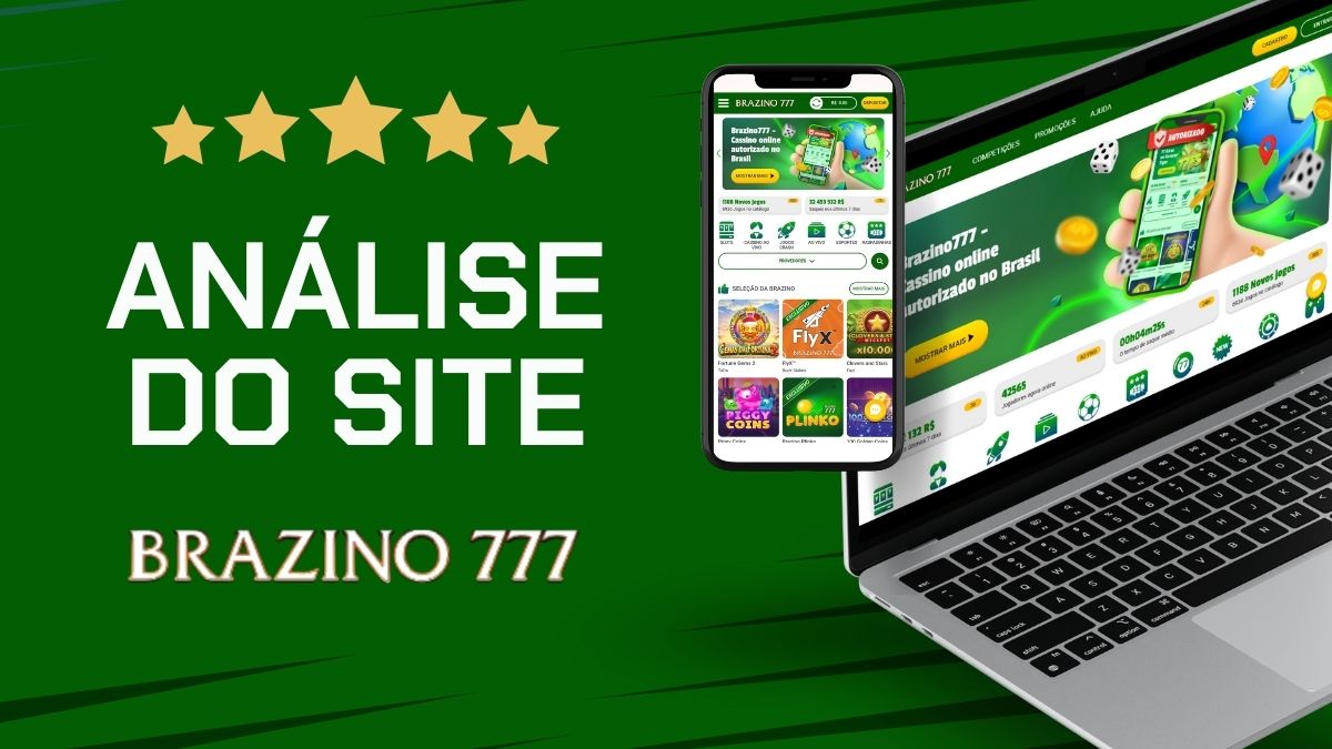 Análise do site Brazino777, com imagem do website da plataforma no celular e no computador.