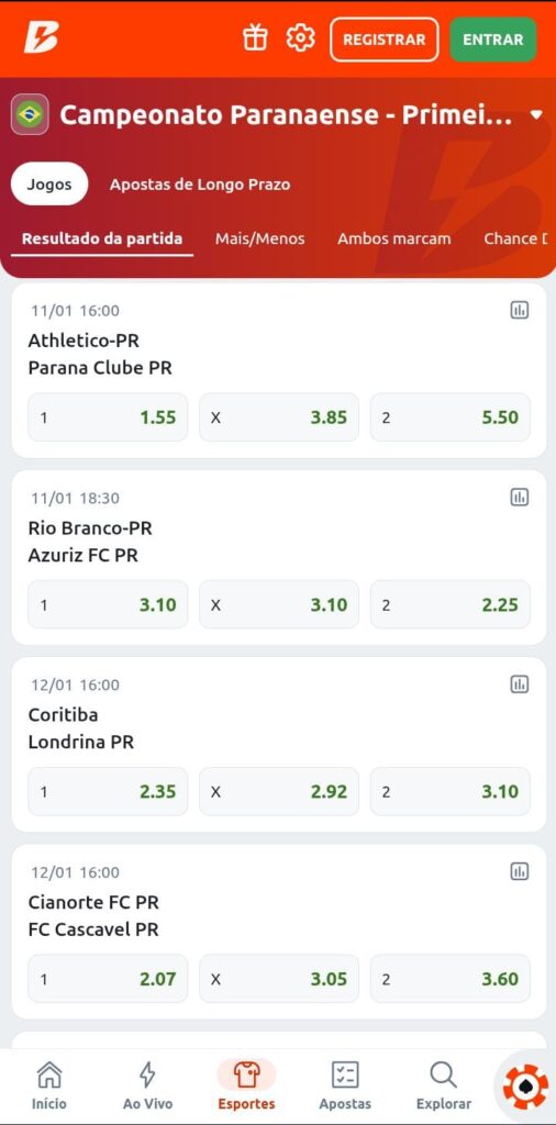Apostas na Betano no Campeonato Paranaense.
