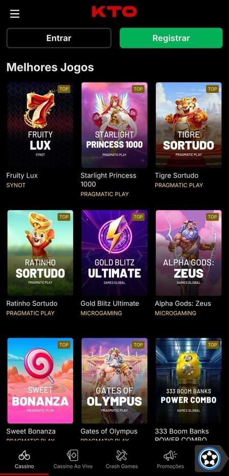 Página inicial da KTO 