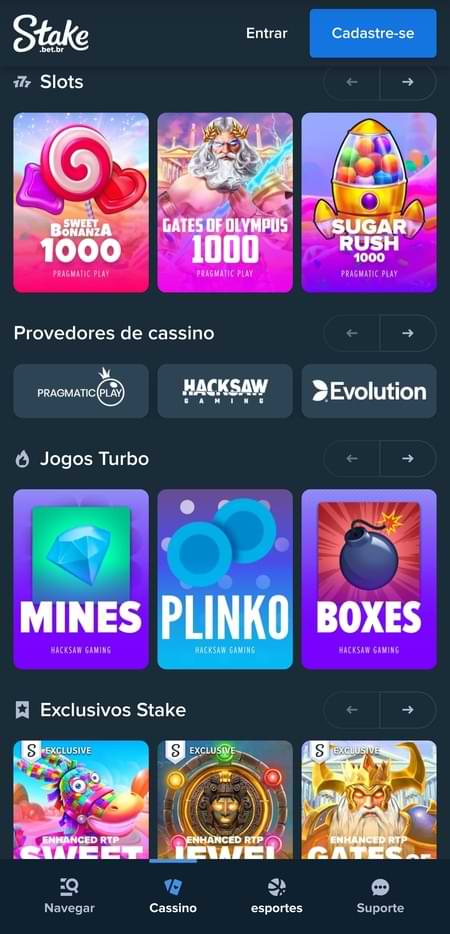 Página inicial da Stake 