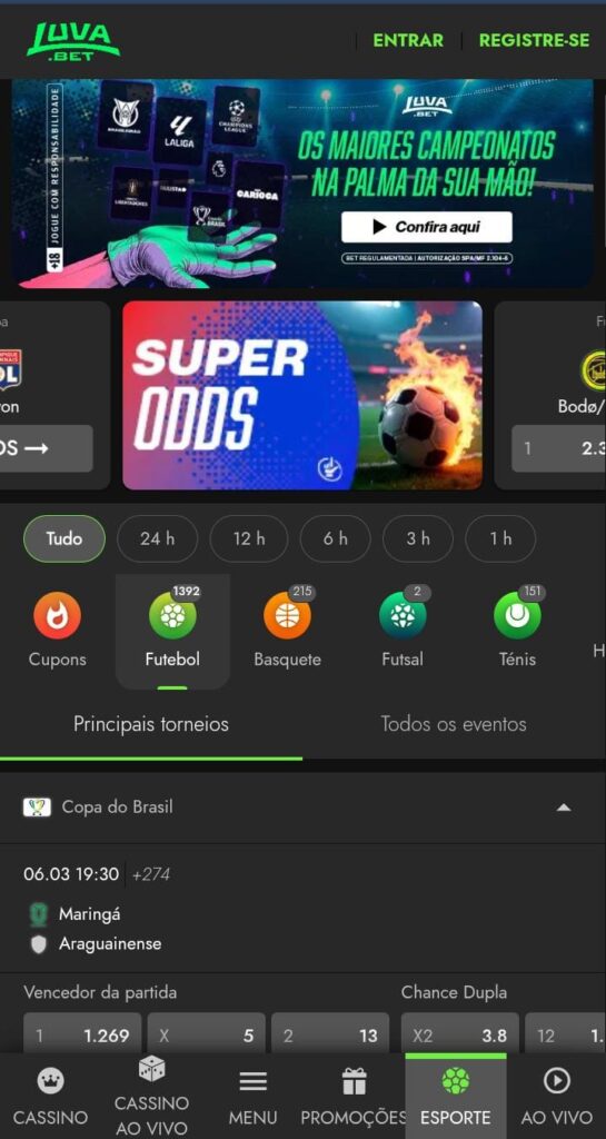 Página da seção de esportes da Luva.bet