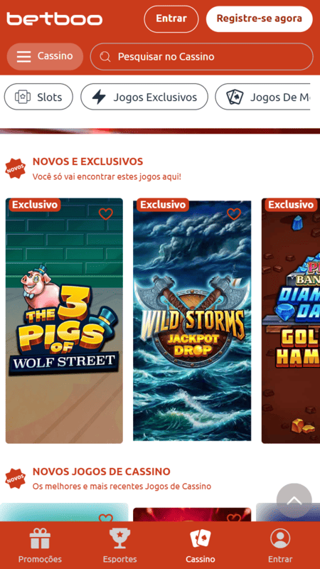 Pagina inicial do Betboo