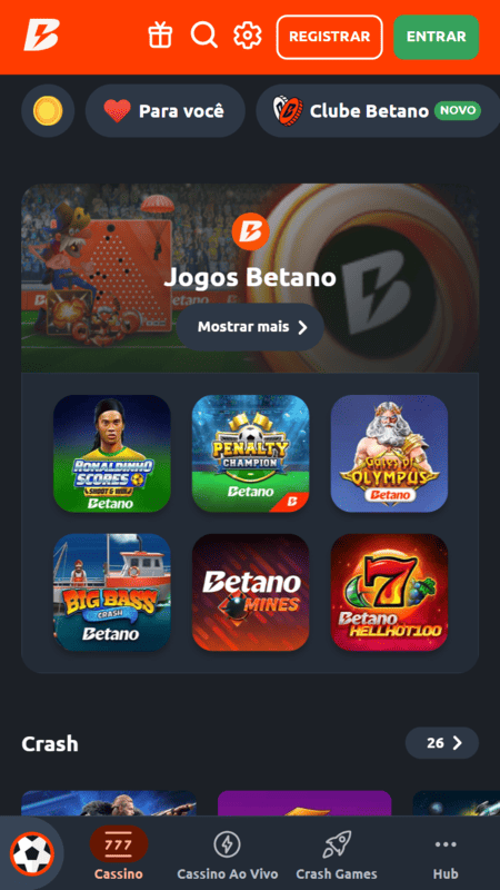 Jogo da bombinha exclusivo da Betano com outros títulos como Ronaldinho Scores e Big Bass Betano.