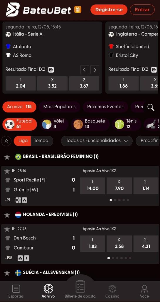 Odds do jogo Atalanta x AS Roma e de outros eventos de futebol na seção de esportes da BateuBet