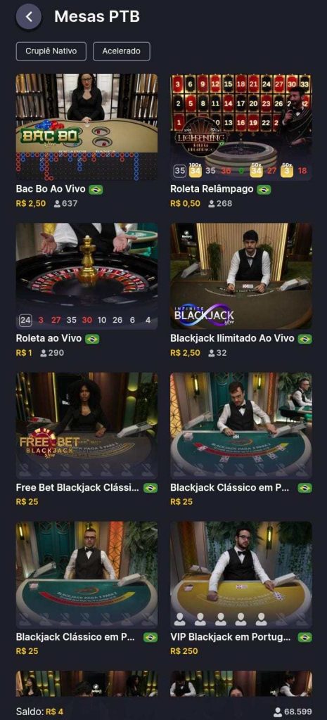 Seleção de mesas brasileiras da Evolution do cassino ao vivo HiperBet, como Bac Bo ao vivo e Roleta Relâmpago