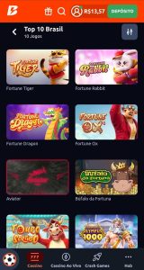 Cassino Betano com a lista do top 10 Brasil nos slots e crash games.