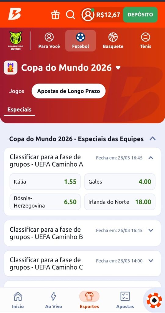 Mercados de apostas nas eliminatórias da Copa do Mundo 2026 com repescagem europeia.