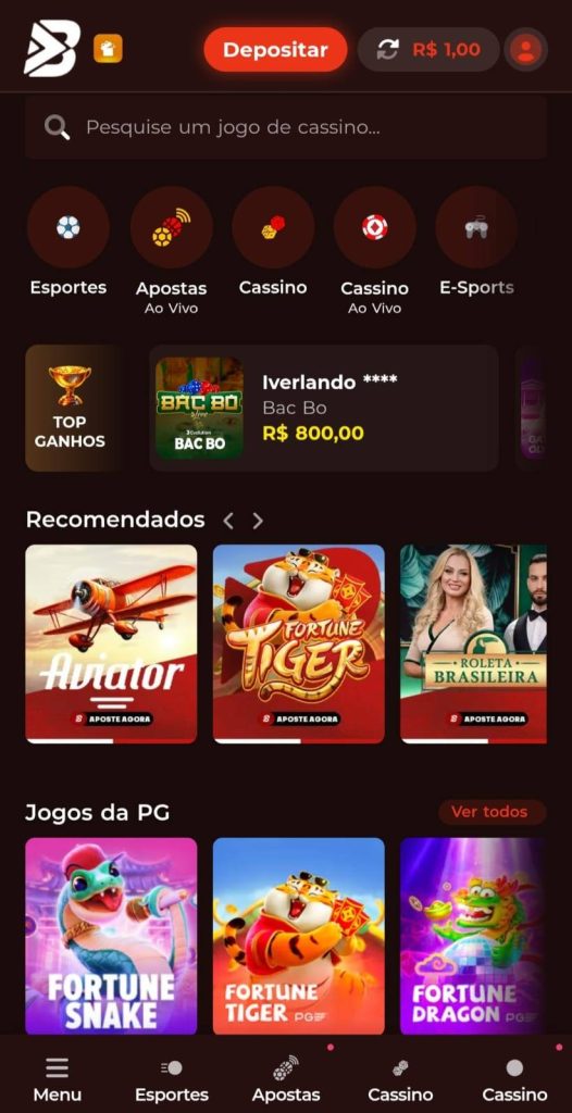Cassino Bateu Bet com Aviator como o primeiro jogo recomendado, além de Fortune Tiger e roleta brasileira.