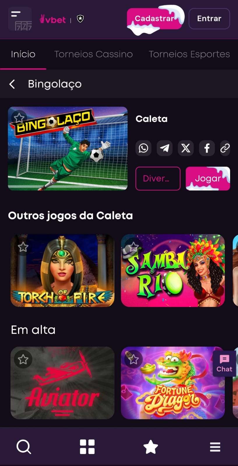 Bingo online na Vbet Bingolaço com botão para versão demonstração sem custo.