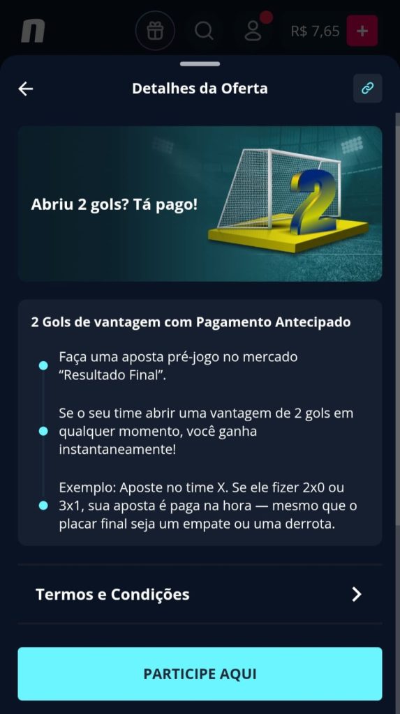 Oferta de pagamento antecipado na Novibet para futebol e outros esportes.
