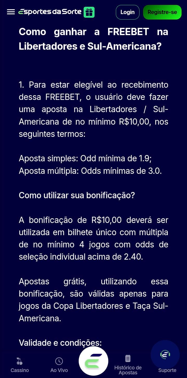 Texto sobre como ganhar freebet na Libertadores e Sul-Americana na Esportes da Sorte
